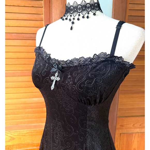 Gothic Lolita Victorian My Summer Woes Black Soft Jacquard Velvet Mini Dress M - Picture 8 of 11